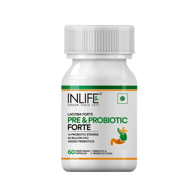 Inlife Prebiotic & Probiotics Forte, 25 Billion, 14 Probiotic Strains (60 Veg Capsules)