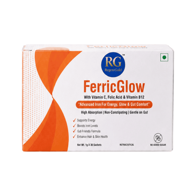 PeachX FerricGlow (Iron Pyrophosphate 30 mg + Vitamin C 65 mg + Folic Acid + B Complex) 30 Sachets