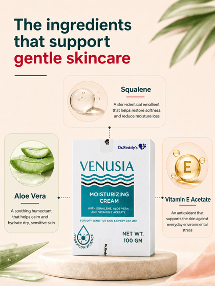 Venusia Moisturising Cream, with Squalene, Aloe Vera and Vitamin E for Dry and Sensitive Skin (100 gm)