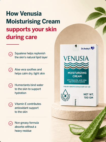 Venusia Moisturising Cream, with Squalene, Aloe Vera and Vitamin E for Dry and Sensitive Skin (100 gm)