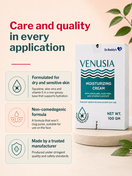 Venusia Moisturising Cream, with Squalene, Aloe Vera and Vitamin E for Dry and Sensitive Skin (100 gm)