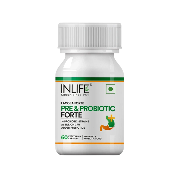 Inlife Prebiotic & Probiotics Forte, 25 Billion, 14 Probiotic Strains (60 Veg Capsules)